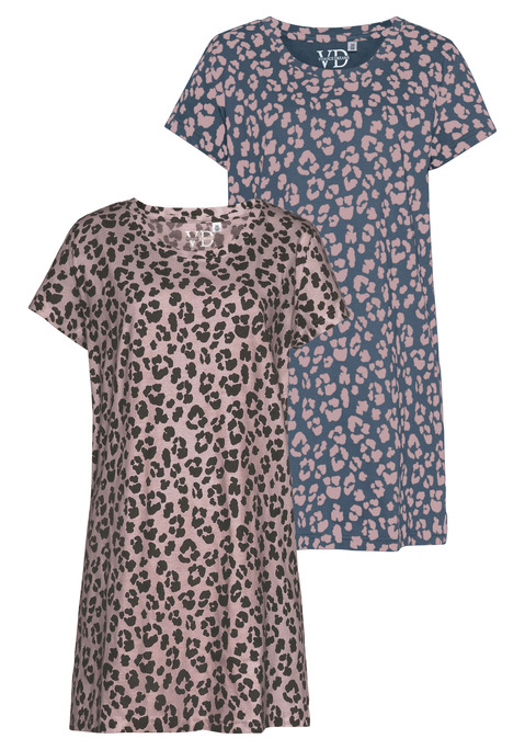 Bild: Sleepshirt von Vivance Dreams by Lascana: Oversize-Bigshirt von Vivance Dreams mit Leomuster im Doppelpack aus 100% Baumwolle. Mit jedem Kauf eines Artikels aus Cotton made in Africa untestützt Du die Initiative.