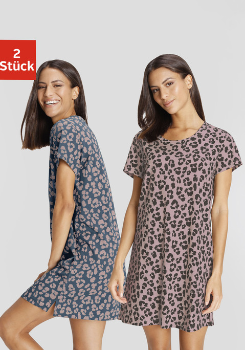 Bild: Sleepshirt von Vivance Dreams by Lascana: Oversize-Bigshirt von Vivance Dreams mit Leomuster im Doppelpack aus 100% Baumwolle. Mit jedem Kauf eines Artikels aus Cotton made in Africa untestützt Du die Initiative.