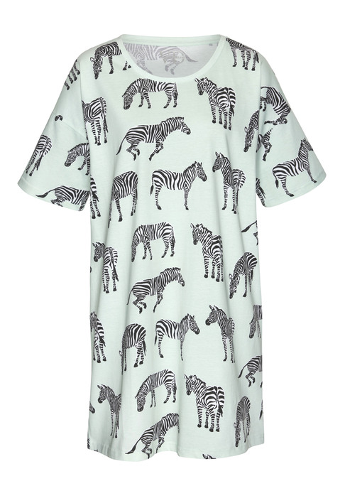 Bild: Sleepshirt von Vivance Dreams by Lascana: Bequemes Bigshirt von Vivance Dreams mit Allover-Animalprint. Rundhalsausschnitt und überschnittene Schulternähte. Bequeme Passform. Angenehm weicher, pflegeleichter Baumwoll-Mix-Jersey aus 60% Baumwolle, 40% Polyester.