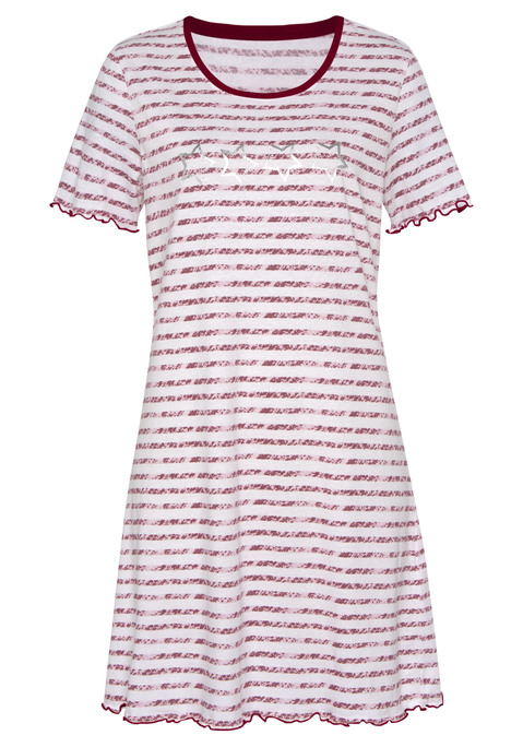 Bild: Sleepshirt von Vivance Dreams by Lascana: Kurzes Nachthemd mit 2-farbigem Streifendruck und Foliendruck vorn. Aus reiner Baumwolle.