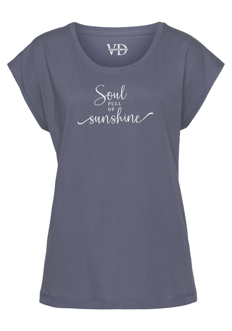 Bild: T-Shirt von Vivance Dreams by Lascana: Kurzarmshirt von Vivance Dreams. Mit Wording-Print vorn. Bequeme Passform mit Rundhalsausschnitt und angeschnittenen Ärmeln. Vielseitig kombinierbar. Weiche Single-Jersey-Qualität aus  50% Baumwolle, 50% Viskose.