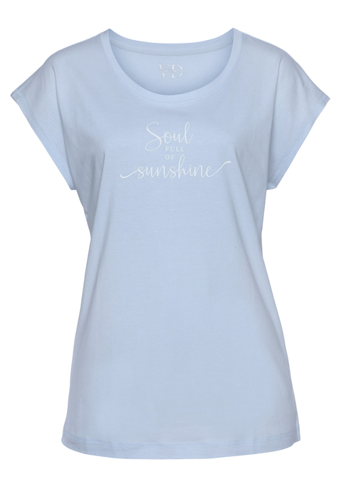 Bild: T-Shirt von Vivance Dreams by Lascana: Kurzarmshirt von Vivance Dreams. Mit Wording-Print vorn. Bequeme Passform mit Rundhalsausschnitt und angeschnittenen Ärmeln. Vielseitig kombinierbar. Weiche Single-Jersey-Qualität aus  50% Baumwolle, 50% Viskose.