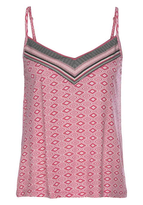 Bild: Trägertop von Vivance Dreams by Lascana: Top von Vivance Dreams. Im schönen Ethno-Muster mit Kontrastblende. Mit verstellbaren Spaghettiträgern und V-Ausschnitt. Vielseitig kombinierbar. Weiche Single-Jersey-Qualität aus Viskose.