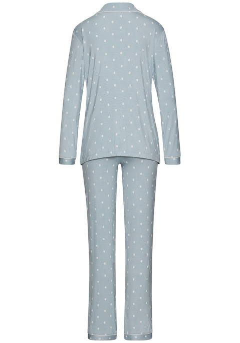 Bild: Umstandspyjama von Vivance Dreams by Lascana: Klassischer Pyjama von Vivance Dreams mit Allovermuster. Pyjamaoberteil mit Reverskragen, Brusttasche und durchgehender Knopfleiste. Kontrastfarbene Paspeln. Lange Hose mit elastischem Bund. Trageangenehme Viskosemischung.