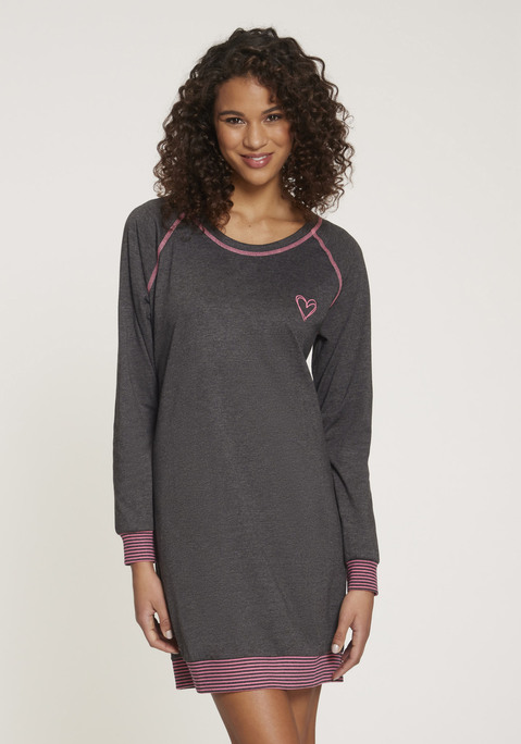Bild: Nachthemd von Vivance Dreams: Nachthemd mit Raglanärmeln und kontrastnähten. Kleiner Frontprint auf der Brust und gestreifte Rippbündchen an den Säumen. Angenehme Qualität aus 60% Baumwolle, 40% Polyester.