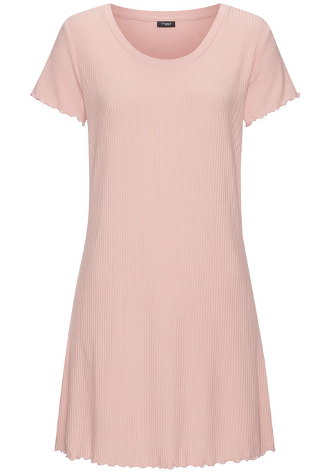 Bild: Nachthemd von Vivance Dreams: Geripptes Nachthemd von Vivance Dreams. Unifarben. Kurze Ärmel. Mit Babylocknähten. Rundhalsausschnitt. Leicht ausgestellt. Weich fließende Viskosemischung.