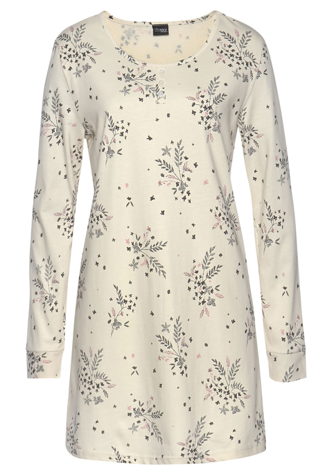 Bild: Nachthemd von Vivance Dreams: Kurzes Nachthemd mit Blumen-Alloverdruck aus Weiche Single Jersey-Qualität aus reiner Baumwolle. Mit jedem Kauf eines Artikels aus Cotton made in Africa untestützt Du die Initiative