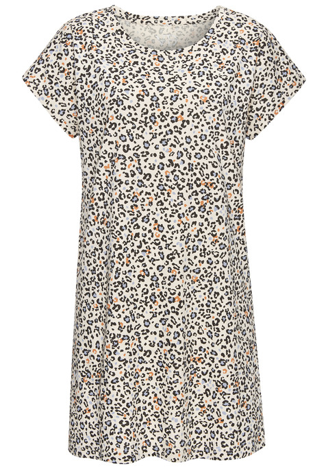 Bild: Nachthemd von Vivance Dreams: Bigshirt von Vivance Dreams. Hervorstechend: der elegante Animalprint. Angeschnittene, kurze Ärmel und Rundhalsausschnitt. Praktische Minilänge. Hergestellt aus angenehmer Baumwollqualität.