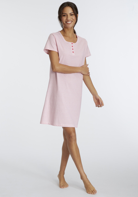 Bild: Nachthemd von Vivance Dreams: Gestreiftes Sleepshirt mit Rundhalsausschnitt und kurzer Knopfleiste in angenehmer Qualität aus 100% Baumwolle.