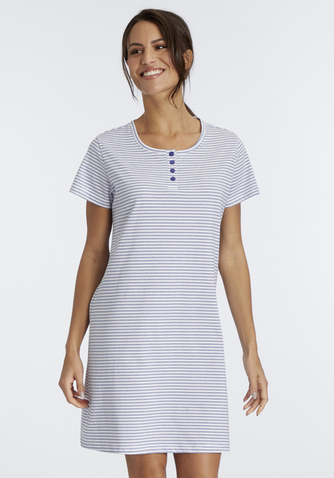 Bild: Nachthemd von Vivance Dreams: Gestreiftes Sleepshirt mit Rundhalsausschnitt und kurzer Knopfleiste in angenehmer Qualität aus 100% Baumwolle.
