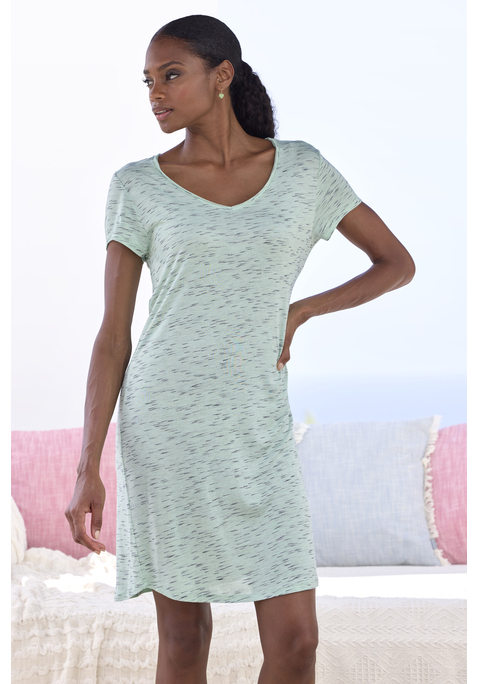 Bild: Nachthemd von Vivance Dreams: Nachthemd von Vivance Dreams. Mit schönem Melangeeffekt. V-Ausschnitt. Kurze Ärmel. Trageangenehme Baumwollmischung.