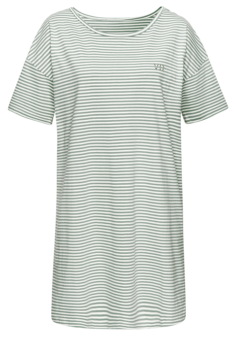 Bild: Nachthemd von Vivance Dreams: Quer gestreiftes Bigshirt von Vivance Dreams. Rundhalsausschnitt, überschnittene Schulter und kurze Ärmel. Kleine Logostickerei auf der Brust. Locker geschnitten. Trageangenehmer Jersey aus Baumwolle.