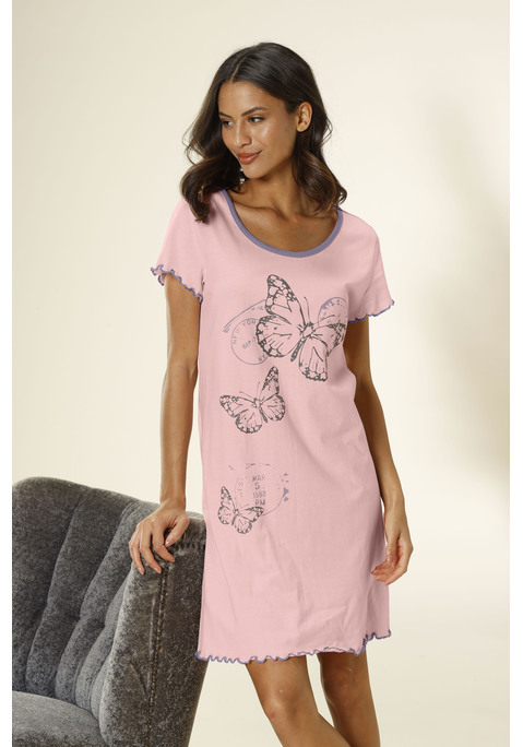 Bild: Nachthemd von Vivance Dreams: Kurzes Nachthemd mit Schmetterlings-Frontdruck aus weicher Single Jersey-Qualität aus Baumwolle. Mit jedem Kauf eines Artikels aus Cotton made in Africa untestützt Du die Initiative.