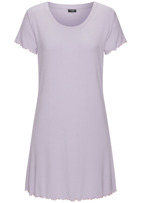 Bild: Nachthemd von Vivance Dreams: Geripptes Nachthemd von Vivance Dreams. Unifarben. Kurze Ärmel. Mit Babylocknähten. Rundhalsausschnitt. Leicht ausgestellt. Weich fließende Viskosemischung.