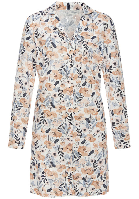 Bild: Nachthemd von Vivance Dreams: Nachthemd mit Allovermuster von Vivance Dreams. Reverskragen, lange Ärmel und durchgehende Knopfleiste. Aufgesetzte Brusttasche. Kurze Länge. Angenehm weiche Baumwoll-Viskosequalität.