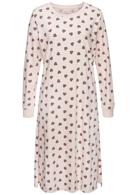 Bild: Nachthemd von Vivance Dreams: Süßes Nachthemd in Maxilänge von Vivance Dreams. Allover-Herzmuster. Rundhalsausschnitt. Bündchen an den langen Ärmeln. Trageangenehme Baumwollqualität.
