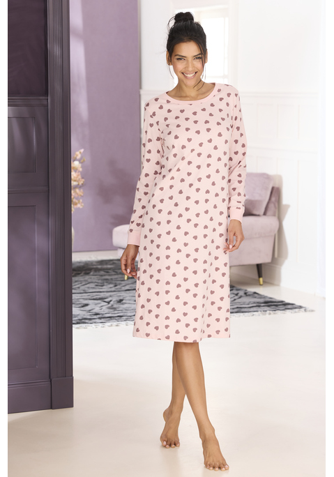 Bild: Nachthemd von Vivance Dreams: Süßes Nachthemd in Maxilänge von Vivance Dreams. Allover-Herzmuster. Rundhalsausschnitt. Bündchen an den langen Ärmeln. Trageangenehme Baumwollqualität.