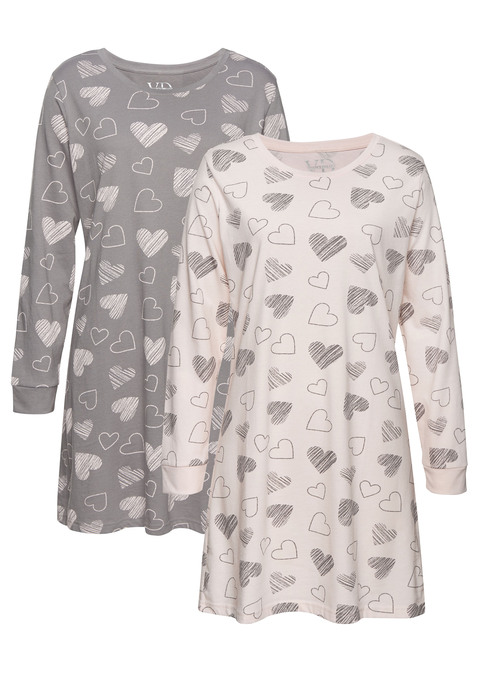 Bild: Nachthemd von Vivance Dreams: Langärmeliges Nachthemd von Vivance Dreams im Doppelpack. Mit Herz-Aufdruck. Rundhalsausschnitt. Bequem geschnitten. Atmungsaktive und pflegeleichte Jerseyware.