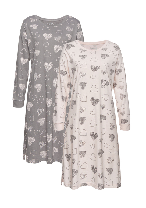 Bild: Nachthemd von Vivance Dreams: Langärmeliges Nachthemd von Vivance Dreams im Doppelpack. Mit Herz-Aufdruck. Rundhalsausschnitt. Bequem geschnitten. Atmungsaktive und pflegeleichte Jerseyware.