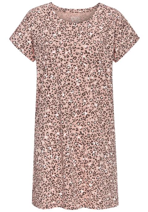 Bild: Nachthemd von Vivance Dreams: Bigshirt von Vivance Dreams. Hervorstechend: der elegante Animalprint. Angeschnittene, kurze Ärmel und Rundhalsausschnitt. Praktische Minilänge. Hergestellt aus angenehmer Baumwollqualität.