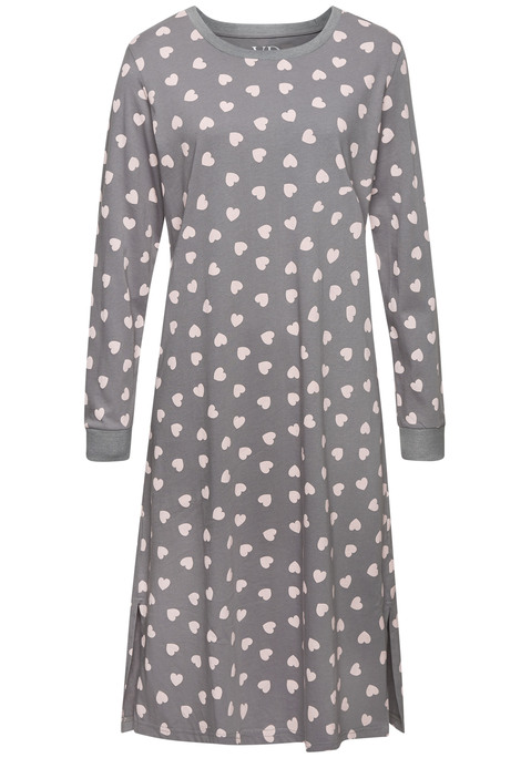 Bild: Nachthemd von Vivance Dreams: Süßes Nachthemd in Maxilänge von Vivance Dreams. Allover-Herzmuster. Rundhalsausschnitt. Bündchen an den langen Ärmeln. Trageangenehme Baumwollqualität.