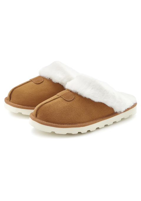 Bild: Pantolette von Vivance Dreams: Hausschuhe VEGAN on VIVANCE DREAMS. Obermaterial aus Microfaser und Fellimitat. Futter und Decksohle aus Fellimitat. Laufsohle aus Synthetik.