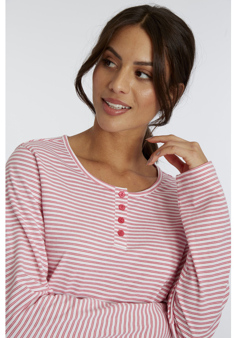 Bild: Pyjama von Vivance Dreams: Gestreiftes Longsleeve mit Rundhalsausschnitt und kurzer Knopfleiste. Lange Hose mit seitlichen Eingriffstaschen und angesetzten Bündchen. Angenehme Qualität aus 100% Baumwolle.