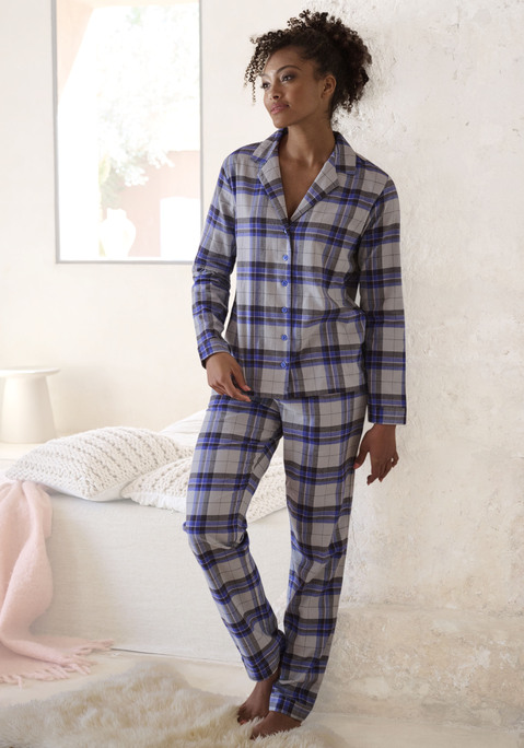 Bild: Pyjama von Vivance Dreams: Klassischer Flanellpyjama von Vivance Dreams mit Reverskragen und durchgehender Knopfleiste. Lange Hose mit seitlichen Eingrifftaschen und Gummizugbund. Angenehme Baumwollqualität.