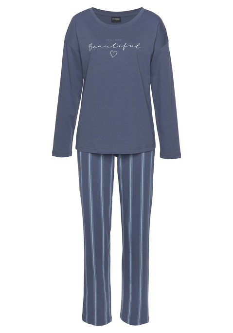 VIVANCE DREAMS Damen Pyjama blau-gestreift Gr.32/34