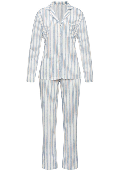 Bild: Pyjama von Vivance Dreams: Klassischer Pyjama mit Alloverprint von Vivance Dreams. Langarmshirt mit Reverskragen, durchgehender Knopfleiste und aufgesetzter Brusttasche. Lange Hose mit elastischem Kordelzugbund und Eingrifftaschen. Angenehm weiche Qualität aus einer Baumwoll-Viskosemischung.