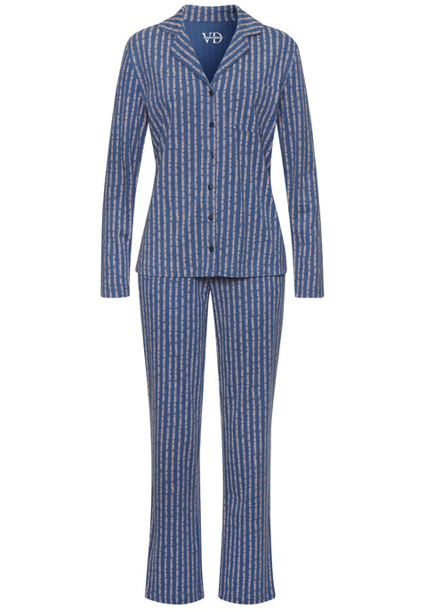 Bild: Pyjama von Vivance Dreams: Klassischer, langer Pyjama von Vivance Dreams. Oberteil mit Reverskragen und aufgesetzter Brusttasche. Schlafanzughose mit Eingrifftaschen und Gummizugbund mit Bindeband. Komfortable Qualität aus Baumwolle und Viskose.
