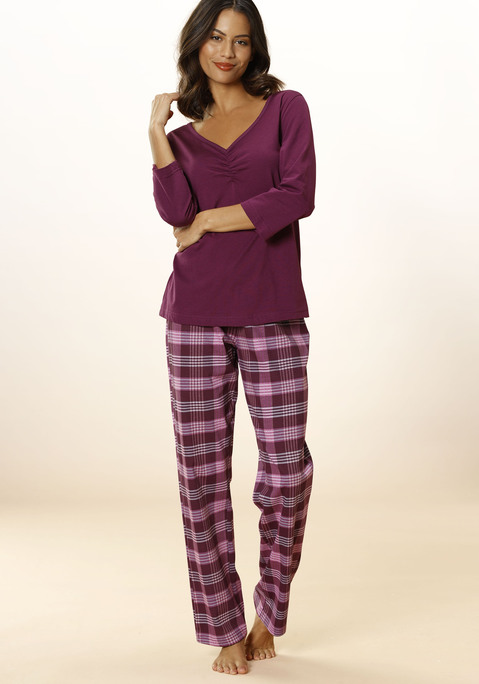 Bild: Pyjama von Vivance Dreams: Pyjama mit Karo-Druck aus weicher Single Jersey Qualität aus Baumwolle.