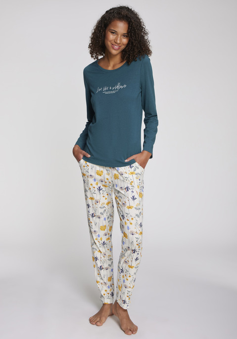 Bild: Pyjama von Vivance Dreams: Charmanter Pyjama von Vivance Dreams. Hübscher  Frontprint. Pyjamahose mit Schlitz am Saum und Gummizugbund mit Bindeband. Angenehme Baumwoll-Viskosequalität.