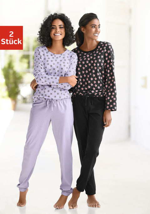 Bild: Pyjama von Vivance Dreams: Pyjama von Vivance Dreams im praktischen Doppelpack. Lange Schlupfhose mit Sternenprint, elastischem Tunnelzugbund und Saumbündchen. Langarmshirt mit Rundhalsausschnitt . Bequeme Passform. Weiche Baumwollqualität.