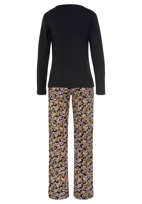 Bild: Pyjama von Vivance Dreams: Pyjama mit Blumenmuster. Geripptes Langarmshirt mit Mäusezähnchen am Rundhalsausschnitt. Allover gemusterte Hose mit erhöhtem Fake-Smogbund und seitlichen Eingrifftaschen. Aus 63% Polyester, 33% Viskose, 4% Elasthan. Hose aus 50% Baumwolle, 50% Viskose. Mit dem Kauf des Produktes wird die Initiative Cotton made in Africa unterstützt.
