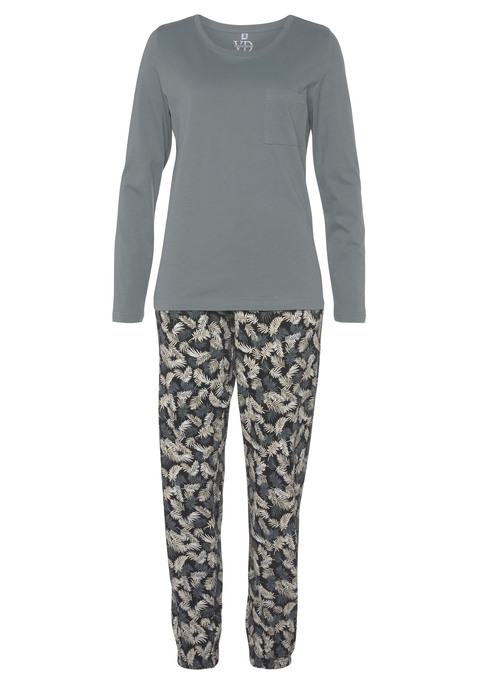 Bild: Pyjama von Vivance Dreams: Pyjama mit schlichtem Oberteil und aufgesetzter Brusttasche. Lange Hose mit allover Print und Tunnelzug am Bund. Angenehme Qualität aus 100% Baumwolle.