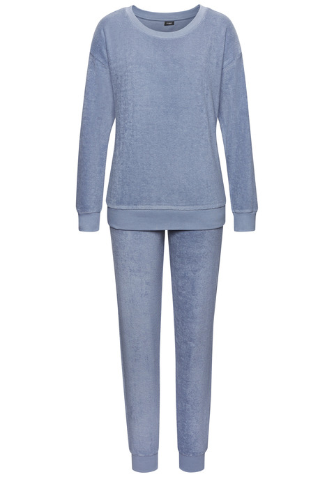 Bild: Pyjama von Vivance Dreams: Angenehmer Pyjama von Vivance Dreams. Langärmeliges Oberteil mit Rundhalsausschnitt. Bequeme, lange Hose mit Gummizugbund. Angesetzte Bündchen an den Ärmeln und Beinen. Weiche Frotteequalität.