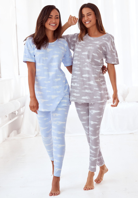 Pyjama von VIVANCE DREAMS in hellblau-weiß-gemustert, hellgrau-weiß-gemustert