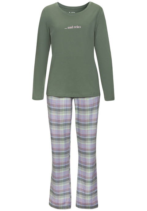 Bild: Pyjama von Vivance Dreams: Pyjama von Vivance Dreams mit schlichtem Oberteil und Print auf der Vorderseite. Lange Hose mit seitlichen Eingrifftaschen und Tunnelzug. Angenehme Baumwollqualität.