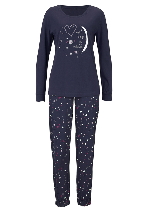 Bild: Pyjama von Vivance Dreams: Pyjama mit Glitzerdruck aus 100% Baumwolle. Mit jedem Kauf eines Artikels aus Cotton made in Africa untestützt Du die Initiative.