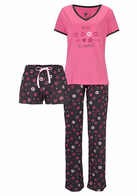 VIVANCE DREAMS Damen Pyjama pink-schwarz-gemustert Gr.32/34