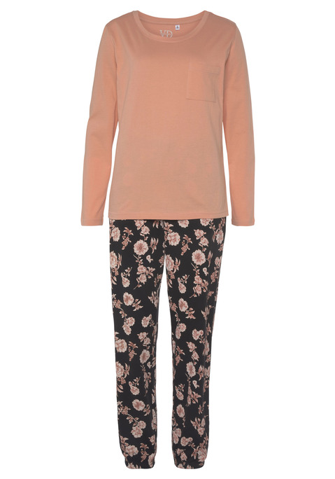Bild: Pyjama von Vivance Dreams: Pyjama mit schlichtem Oberteil und aufgesetzter Brusttasche. Lange Hose mit allover Print und Tunnelzug am Bund. Angenehme Qualität aus 100% Baumwolle.