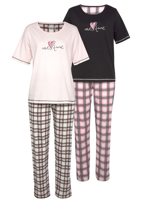 VIVANCE DREAMS Damen Pyjama schwarz, schwarz-weiß-kariert, rosa, rosa-schwarz-kariert Gr.32/34