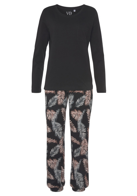 Bild: Pyjama von Vivance Dreams: Pyjama mit schlichtem Oberteil und aufgesetzter Brusttasche. Lange Hose mit allover Print und Tunnelzug am Bund. Angenehme Qualität aus 100% Baumwolle.