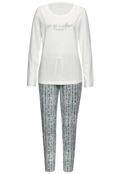 Bild: Pyjama von Vivance Dreams: Charmanter Pyjama von Vivance Dreams. Hübscher  Frontprint. Pyjamahose mit Schlitz am Saum und Gummizugbund mit Bindeband. Angenehme Baumwoll-Viskosequalität.