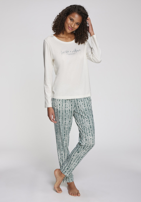 Bild: Pyjama von Vivance Dreams: Charmanter Pyjama von Vivance Dreams. Hübscher  Frontprint. Pyjamahose mit Schlitz am Saum und Gummizugbund mit Bindeband. Angenehme Baumwoll-Viskosequalität.