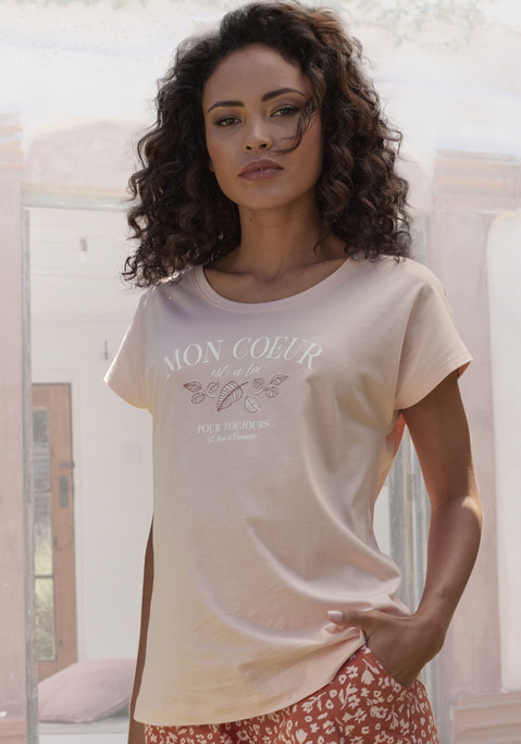 Bild: Pyjamaoberteil von Vivance Dreams: Pyjamaoberteil mit kuren Ärmeln, Rundhalsausschnitt und Frontprint.