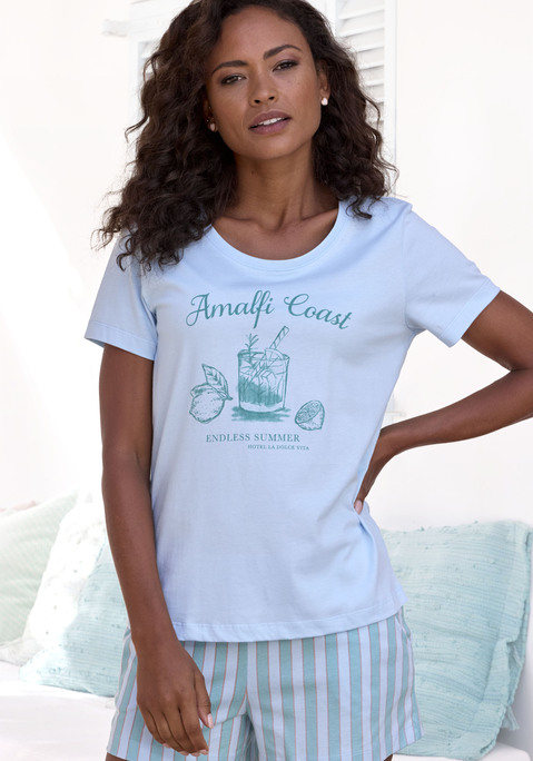 Bild: Pyjamaoberteil von Vivance Dreams: Schlafshirt von Vivance Dreams. Mit Rundhalsausschnitt und Motivprint vorn. Trageangenehme Baumwollqualität.