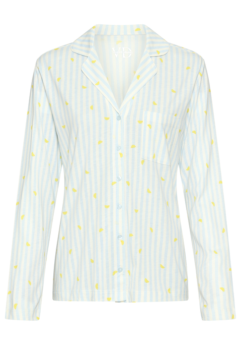 Bild: Pyjamaoberteil von Vivance Dreams: Pyjamaoberteil von Vivance Dreams mit süßem Streifen- und Früchtedruck. Reverskragen, V-Ausschnitt und durchgehende Knopfleiste. Aufgesetzte Tasche vorn. Bequeme Jerseyqualität.