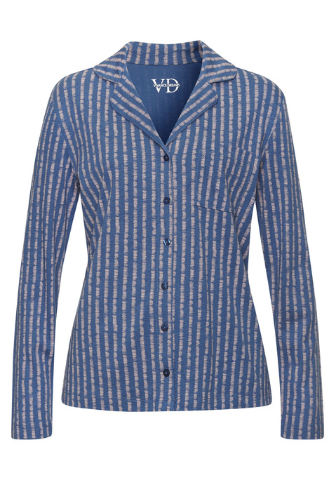 Bild: Pyjamaoberteil von Vivance Dreams: Klassisches Pyjamaoberteil von Vivance Dreams im Streifen-Look. Reverskragen und aufgesetzte Brusttasche. Durchgehende Knopfleiste für mehr Komfort. Angenehme Baumwoll-Viskose-Qualität.